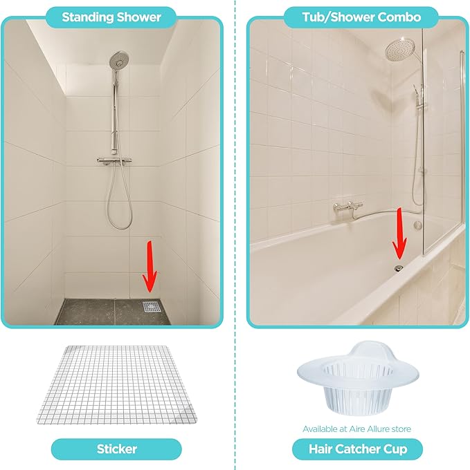 25 Pack Disposable Shower Drain Hair Catcher Mesh Stickers - Peel & Stick Drain Strainers to Prevent Clogs, Strong Waterproof Adhesive, Mess-Free Disposable Drain Covers for Shower, 6 inch, Square