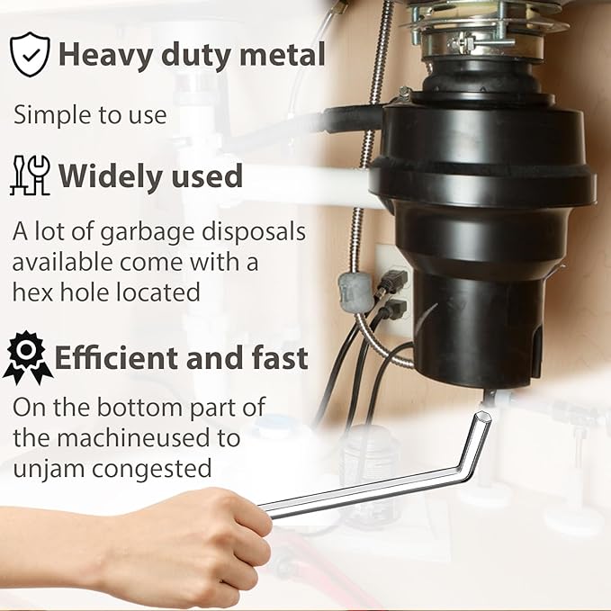 Garbage Disposal Wrench, Garbage Disposal Allen Wrench Tool Compatible with InSinkErator Garbage Disposal for Un-Jam/Food Garbage Disposal Fix Garbage Disposal Repair/Unclog Kitchen Sink, Silver