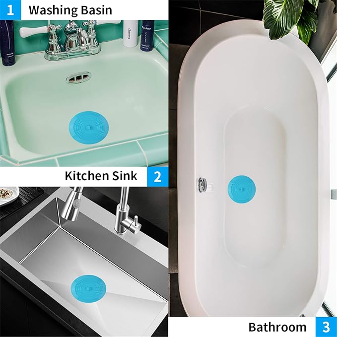 tifanso 2 Pack 6” Bathtub Tub Drain Cover Stopper, Large Silicone Suction Bathroom Drain Plug Hair Stopper, Bathroom Accessories for Kitchen and Laundry (White/Aqua)