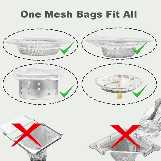 300 PCS Kitchen Sink Strainer Mesh Bag, Small Disposable Mesh Sink Strainer Bags, Fit All Drain Sinks for Kitchen, Bath, Tub, Anti-Clogging