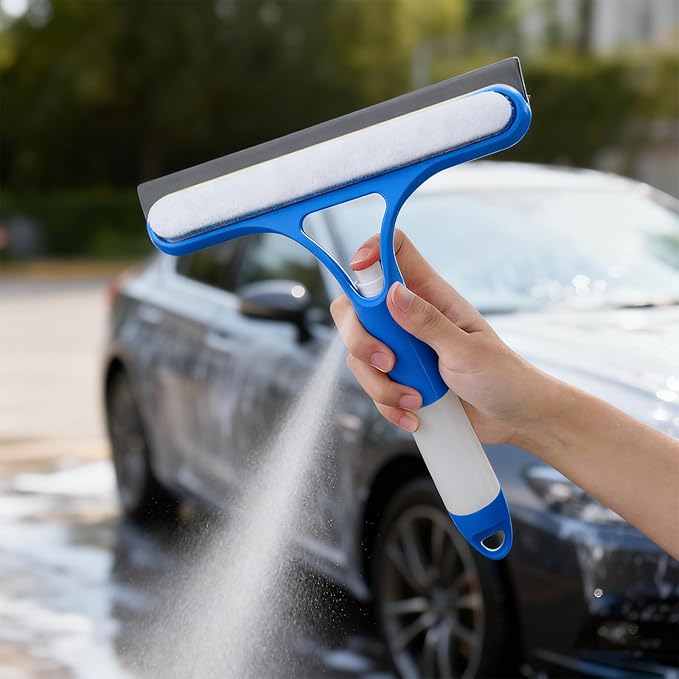 Shower Squeegee for Glass Doors,Household Window Mirror Squeegee for Bathroom Glass Tile Wall Car Spray Squeegee and Wipe Windows All-in-One(Blue)
