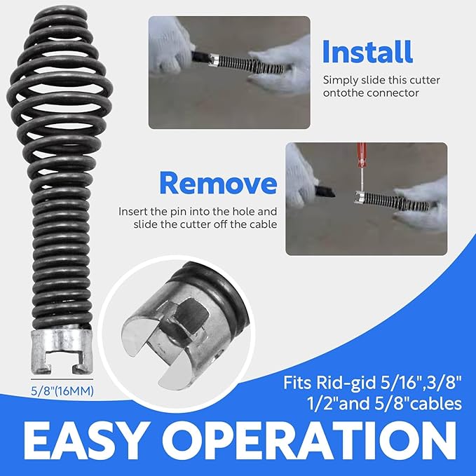 10-Piece Drain Snake Drill Attachment Kit,Drain Auger Cutter Kit,Compatible with K-400,C-4,C-6,C-7,C-8,and C-9 Models, Includes 4 Cutters and 5 Spirals