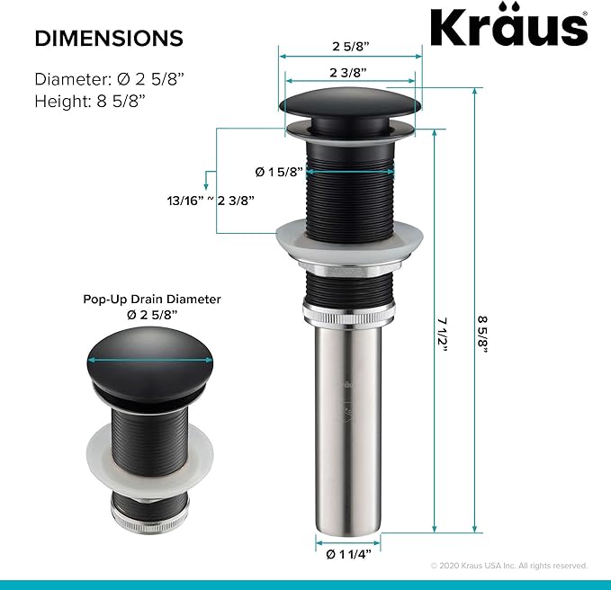 KRAUS Pop-Up Drain in Matte Black, PU-10MB