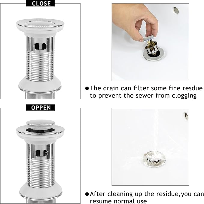Bathroom Sink Drain,2 Pack Drain Stopper with Overflow,Small Cap Pop Up Drain Assembly with Detachable Strainer Basket,Built-in Anti-Clogging, Stainless Steel Nut Brushed Nickel