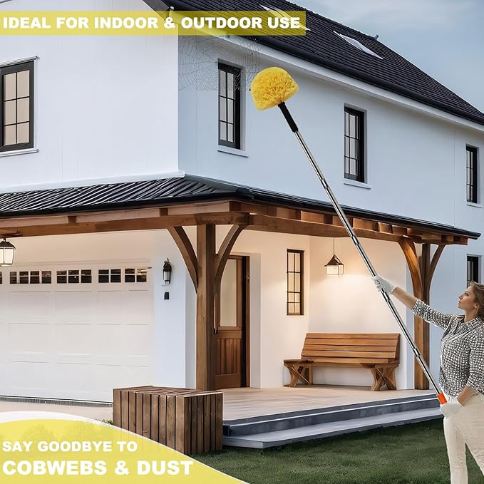 2 Pack Twist-On Cobweb Duster Head Brush - Efficient Indoor & Outdoor Spider Web Cleaning Solution - Fits Standard Acme Threaded Poles - Duster Brush Head Only - Yellow