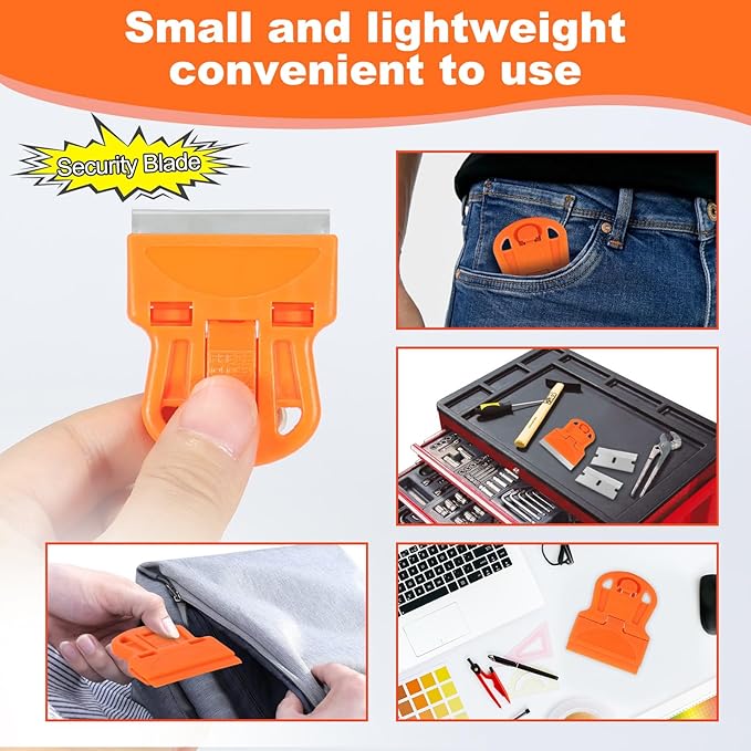 WEGAZ-4 Pcs Mini Plastic Razor Blade Scraper Tool-Suitable for Cleaning Windows and Glass Stoves-Equipped with 20 Blades.