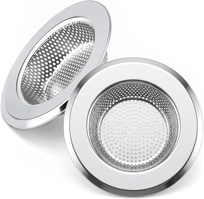 2PCS Sink Drain Strainer Set -Stainless Steel Shower Hair Catcher Included 4.5 Inch Outer Diameter - Prevent Clogs and Keep Drains Clear in Bathroom and Kitchen Sinks