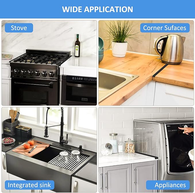Stainless Steel Stove Gap Covers, 2 PCS Kitchen Stove Counter Gap Filler, Stove Guard Counter Gap Cover Length 23.4" Heat Resistant & Easy to Clean - Black