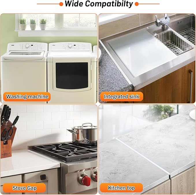 Stove Gap Covers Stainless Steel (2PCS),Stove Gap Filler,Range Trim Kit,Stove Gap Guard for Kitchen Oven Between Stovetop and Counter,Easy Clean Heat Resistant,Adjustable Length 13.8'' to 27.5'',White