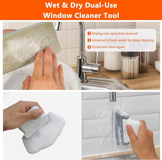 Window Screen Cleaner and Groove Cleaning Brush, Mesh Screen Cleaning Brush and 3 PCS Hand-held Magic Window Track Cleaning Tools for Sliding Door, Sill, Tile Lines, Shutter, Car Vents