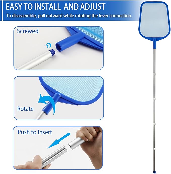 Pool Skimmer - Pool Skimmer Net with 5 Section Adjustable Telescopic Aluminum Pole, 23''- 60'', Pool Net Skimmer Rake with Ultra Fine Mesh , Pool Leaf Skimmer for Swimming Pools, Spas, Hot Tubs