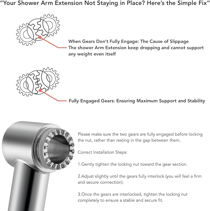 15 Inch Extra Long Adjustable Shower Head Extension Arm With Locking Set Screw, Singing Rain 304 Stainless Steel Angle Height Adjustable, G1/2 Universal Connector Compatible (Nickel Brushed)
