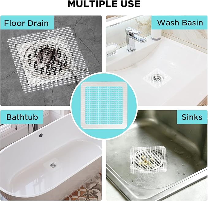 35 Pack Disposable Floor Drain Stickers, Hair Drain Stickers Disposable Shower Drain Hair Catcher Bathroom Accessories Bathtubs Mesh for Bathroom,Kitchen,Shower,Laundry (Square-35PC)