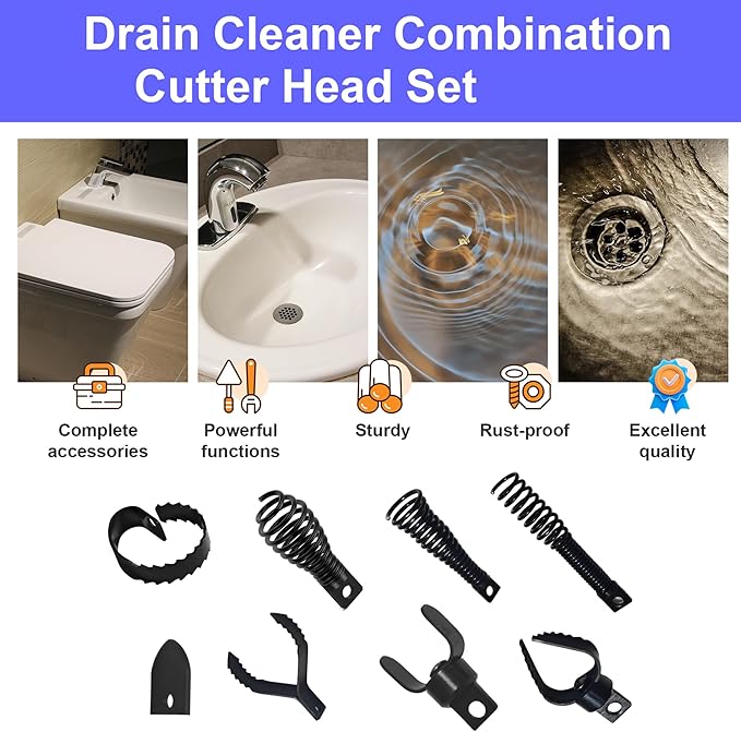9 PCS Drain Snake Drill Attachment,Drain Cleaner Combination Cutter Head,Root Cutter For Drain Cleaning,Used in 50ft-100ft Ac Drain Cleaning Machine,for 5/16” To 3/4” Drain Snake Cables