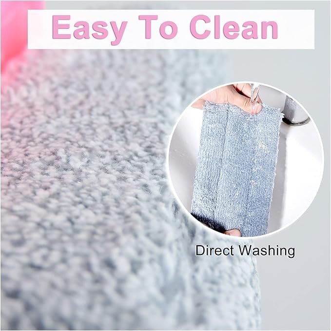 Multifunctional Glass& Window Track Cleaning Tools, Soft Frosted Glass Window Washer Cloth Brush with Study PVA Handle and Scraper, Window Cleaner Tool for Windows, Doors, Tiles (Cute Pink)