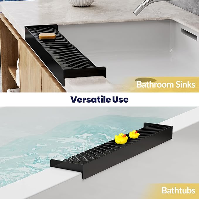 NiHome Multi-Use Silicone Kitchen Sink Edge Guard for Stone Countertop Edges 3.15"-4" Wide, Upgraded Slope Design with Raised Drainage Channels, Protector for Kitchen Sink, Bathtub, Wash Basin (Black)