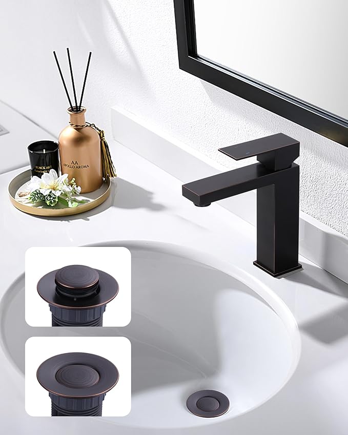 WOWOW Bathroom Drain Assembly Stopper with Lift Rod for Bathroom Faucet Vanity Sink Pop-Up Drain Stopper Assembly with Lift Rod and Overflow,Oil Rubbed Bronze
