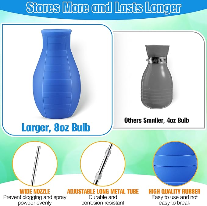 2PCS Diatomaceous Earth Powder Duster, Longer 9" to 22" Retractable Garden Powder Applicator Dispenser, 8 oz Bulb Duster Sprayer Insect for Home Organic Gardening Agricultural Supply (Blue)