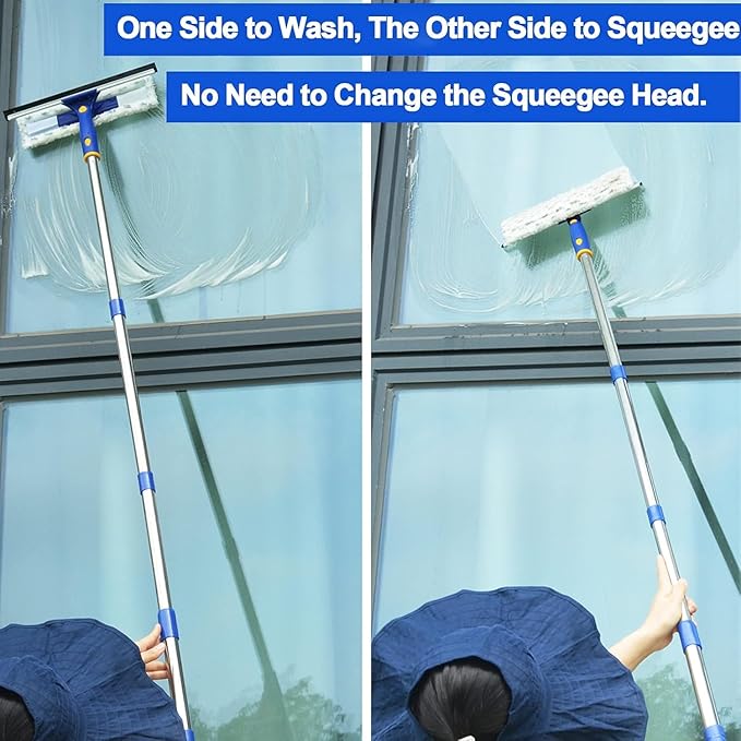 ITTAHO 86.6" Window Squeegee Cleaner,2 in 1 Window Cleaning Tool Kit,Shower Squeegee with Extension Pole,Glass Cleaning Tools for Shower Glass,Indoor/Outdoor High Window Cleaning-Two Pads