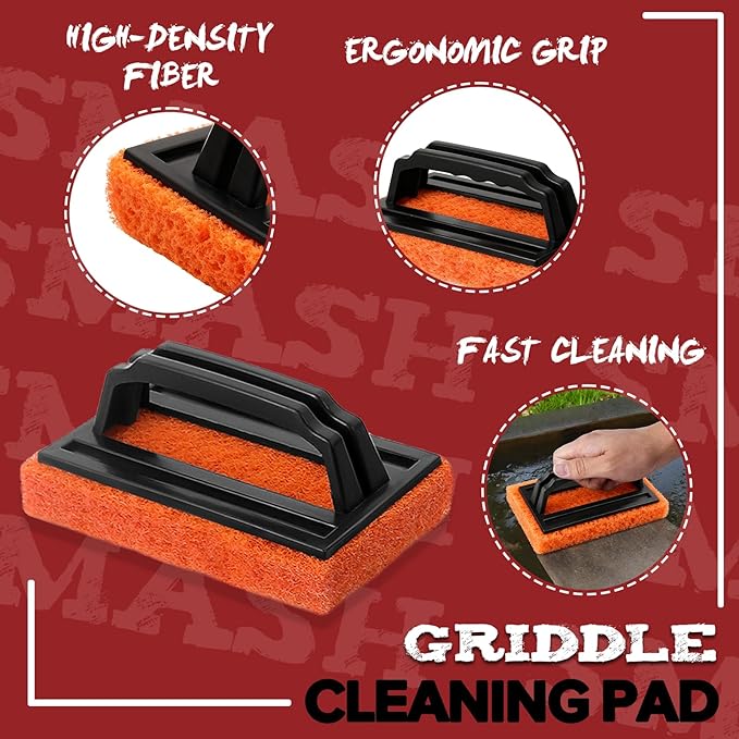 Grilliance Smash Burger Press Kit, 3 in 1 Hamburger Press Patty Maker, Dark Black Cast Iron Burger Press, Cleaning Pad Set for Grill, Griddle, Flat top, Kitchen, Cooking