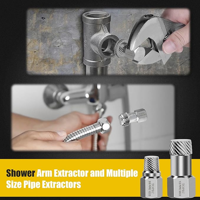 Topec 1.5'' Tub Drain Extractor, 8PCS Pipe Nipple Extractor Set with 1-inch Socket, Remove the Old, Broken, Stubborn, Rusted Drain Tub Bathtub Remover, Strong Grab Plumbing Tools with Storage Case