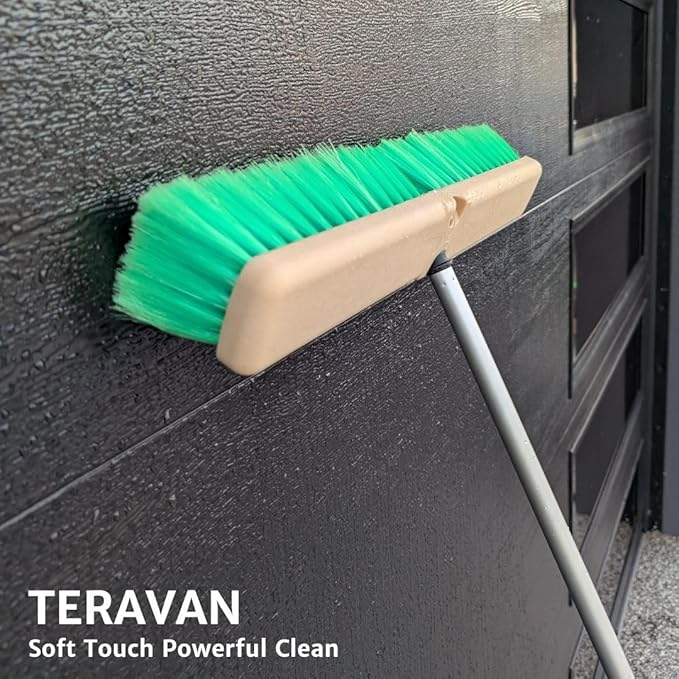 Teravan Green Flow Through Brush Head, 18-Inch Extra Soft Bristle Brush for Gentle Car Wash, RV, Boat, Window & Floor Cleaning, Compatible with Pole Handle