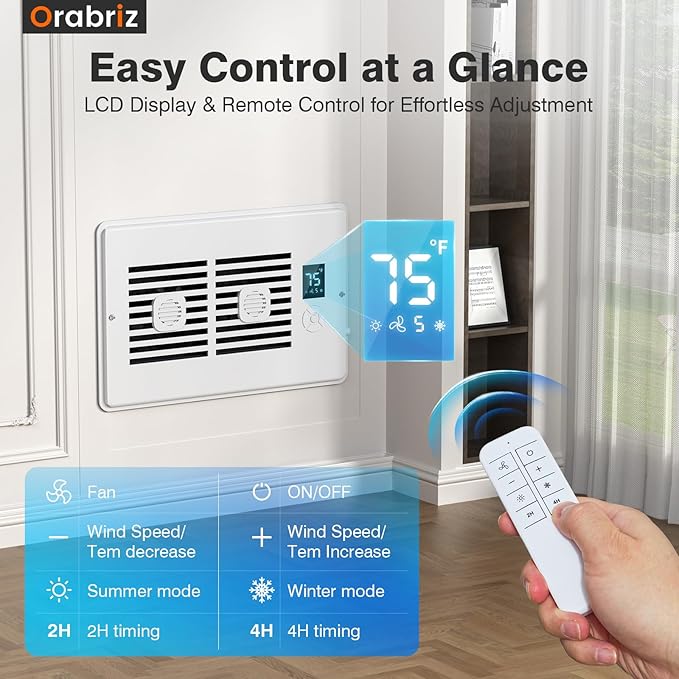 AC Vent Booster Fan 6" x 10" Register, Quiet 10-Speed Vent Booster with Thermostat Control, Remote & LCD Display, Built-in Aroma Pad Slot, Improves AC Heating & Cooling Airflow for Home