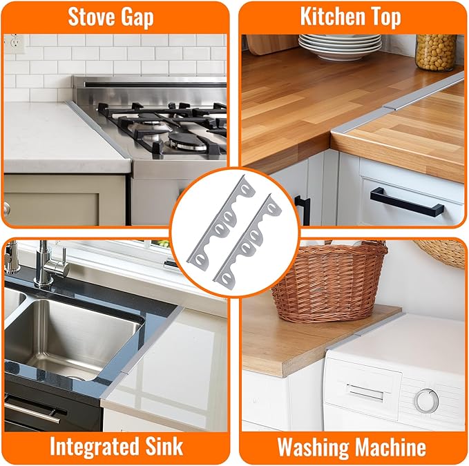 Stove Gap Covers Stainless Steel, 2 Pack Stove Gap Filler for Kitchen, Range Trim Kit for Counter Sink, Adjustable Length 13" to 28" Heat Resistant Stove Guard Between Stove & Countertop, Silver