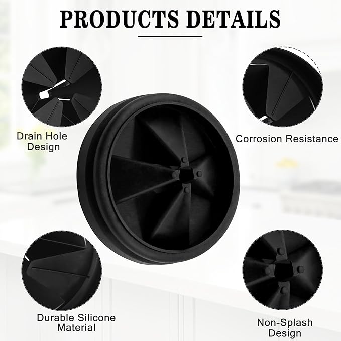 Garbage Disposal Splash Guard, 3 3/8" Upgraded for InSinkErator Evolution Series QCB-AM Sink Baffle Drain Insert, Kitchen Sink Splash Guard Sink Stopper Removable Garbage Disposer (Black 1 pcs)