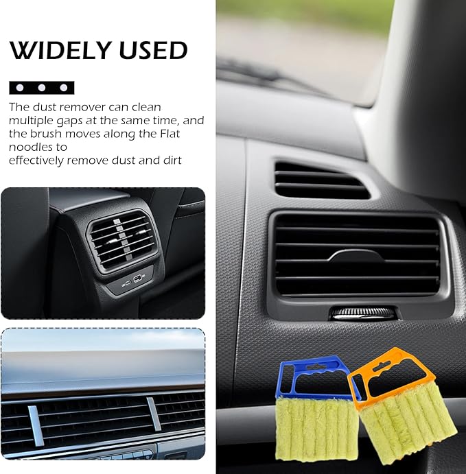 2PCS Blind Cleaner Duster Tool, Microfiber Washable Handheld Mini Duster Brush, 7-Finger Dusting Cleaner Tool for Air Conditioner Vents, Wood Blinds (Orange & Blue)