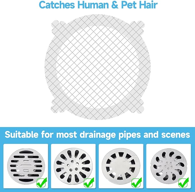 VIVIDLY 50 Pack Disposable Shower Drain Cover Hair Catcher Shower Drain Mesh Stickers, Bathroom, Bathtub, Kitchen, Sink, for Human and pet Hair (50)