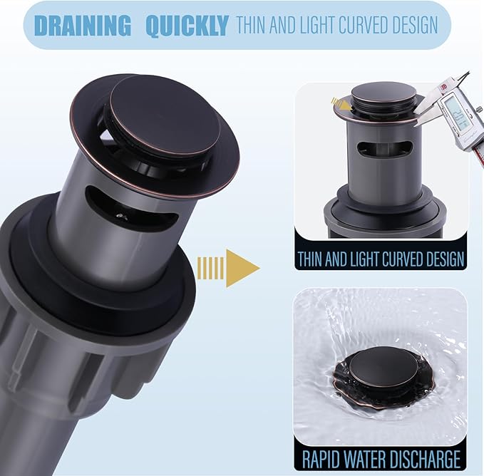 ALEASHA Bathroom Sink Drain with Overflow Vessel Sink Stopper,Pop Up Drain for Bathroom Sink Pop Up Drain Stopper for Hair Catcher,Oil Rubbed Bronze