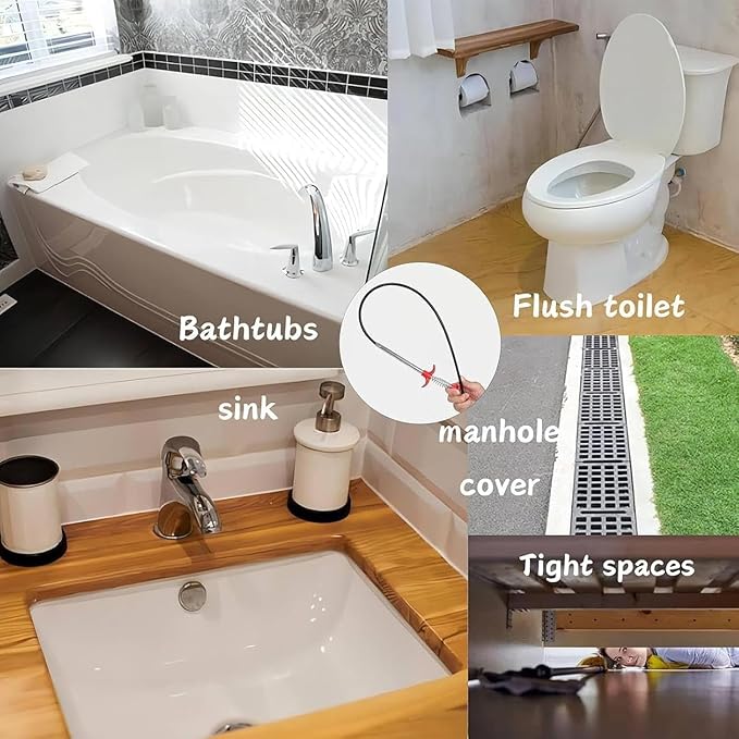 116 Inch Drain Snake, Hair Drain Clog Remover- Flexible Gutter Cleaning Tools for Home Sink, Bathroom Tub,Drain, Toilet, Tight Spaces