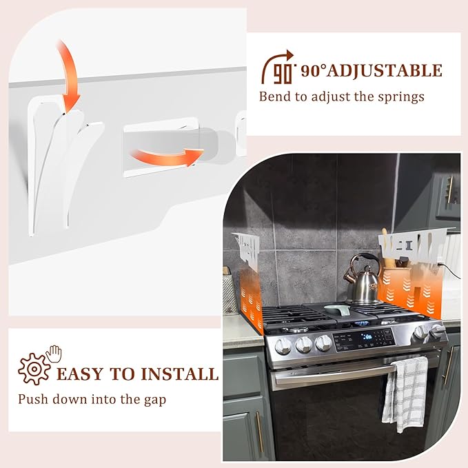 Stainless Steel Stove Gap Covers - Oven Gap Filler Kit 25.4" Between Stove & Counter Top - Heat Resistant Slide-in Range Trim Guard for Seamless Kitchen Accessories Easy Clean (White)