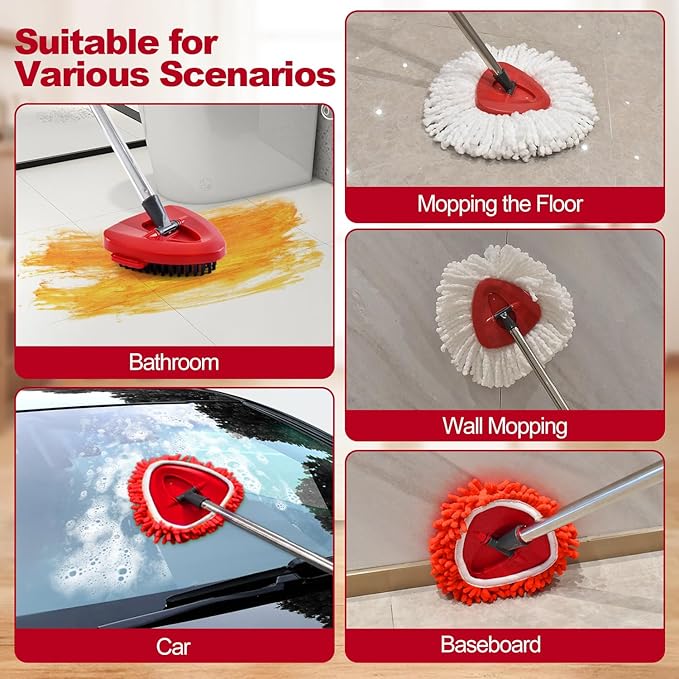 Mop Heads Replacements for Ocedar, Mop Replace Head for o Cedar Easywring 1 Tank, Spin Mop Replacement Head Include 4 Pack Spin Mop Refills Deep Cleaning, 1 Scrubber Mop Head and 1 Mop Base