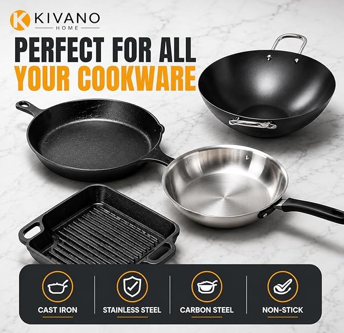 Cast Iron Scrubber with 2 Pan Scrapers – 316L Stainless Steel Chainmail Cleaner for Cast Iron Skillets, Woks & Grill Pans
