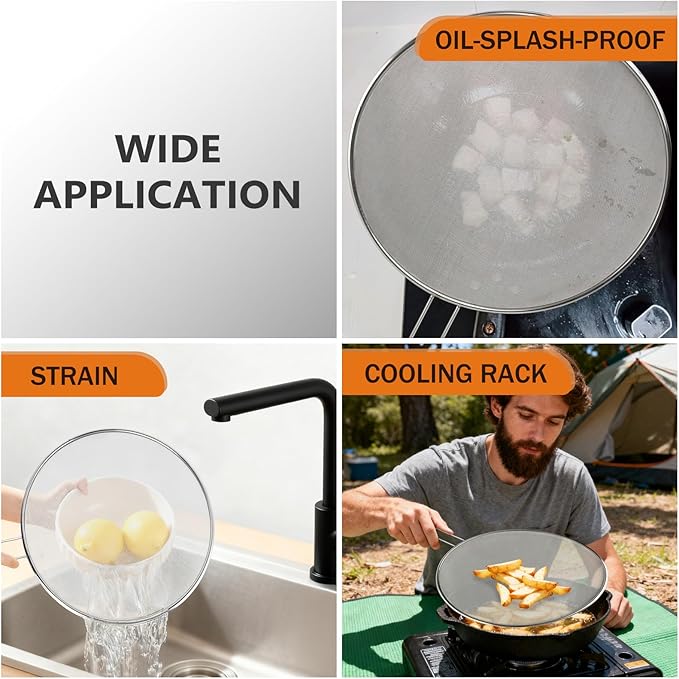 2-Pack Splatter Guard, 13 in Stainless Steel Grease Splatter Screen - Oil-Resistant Mesh for Fry Pan, Suitable for Most Cookware, Kitchen Essential