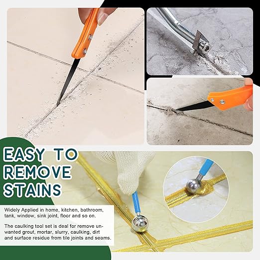 Keadic 22 Pcs Grout Removal Tool Set Contains Grout Saw Knife, Grouts Hand Saw with 8'' Diamond Surface Blades, Tile Joint Cleaning Brush, Caulking Edge Tool Grout Cleaner for Joints Seams Corner