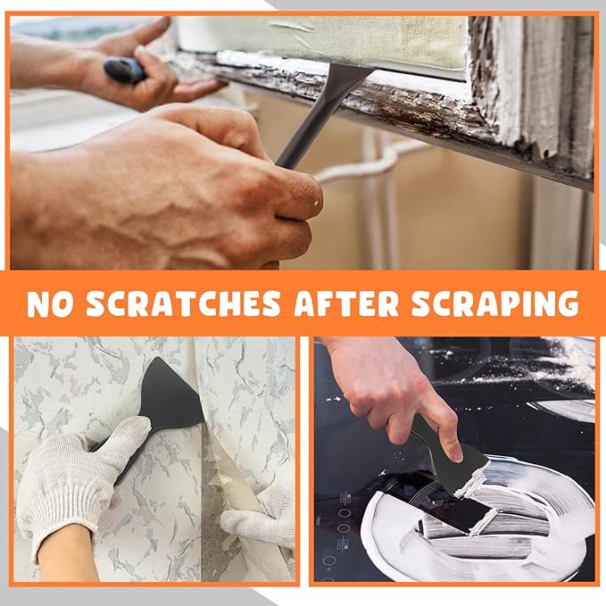 Tallew 9 Pcs Plastic Scraper Tool Sticker Plastic Razor Blade Scraper Plastic Pick Plastic Non Scratch Tool Putty Knife for Window Floor Label Removal Paint Cleaning(Black)