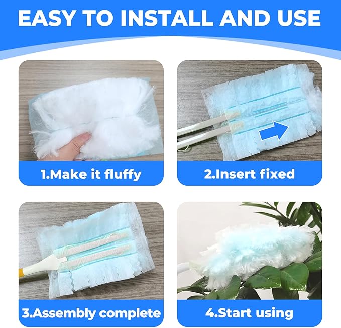 100 Pack Duster Refills Compatible with Swiffer, Disposable Microfiber Replacement Heads for Multi-Surface Cleaning on Blinds, Furniture & Fans, Blue (No Handle)