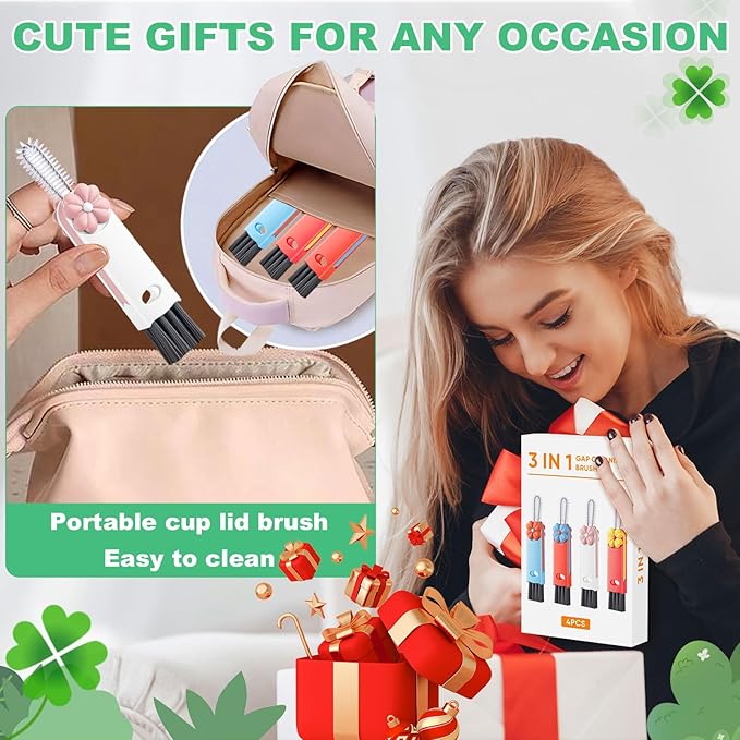 3 in 1 Cup Lid Cleaning Brush, Multifunctional Gap Cleaning Brush, Home Kitchen Crevice Brush, Portable Bottle Cleaner Brush for Cleaning Tight Spaces, Bottle Gaps, Travel Mug Caps(4 PCS)