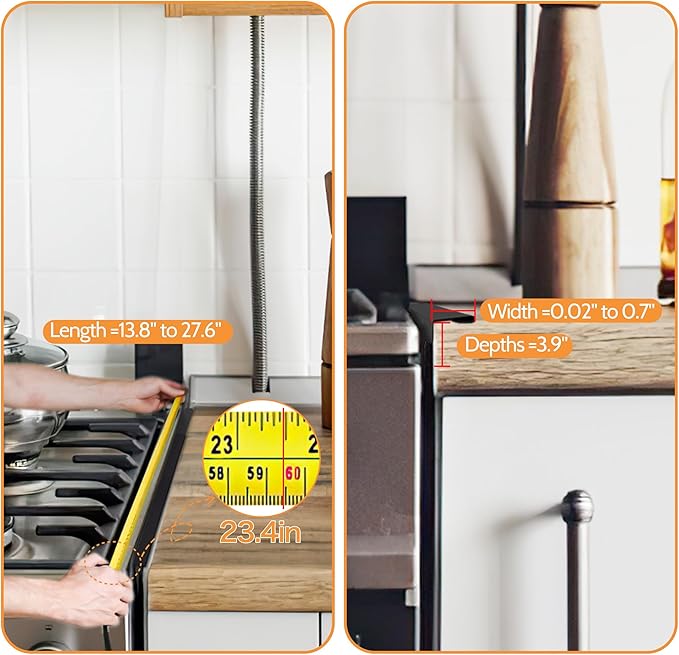 Stove Gap Covers Stainless Steel (2 Pack),Stove Gap Filler,Range Trim Kit,Oven Gap Filler,Heat Resistant and Easy Retractable Length 13.8" to 27.5",Width 0.79",Black