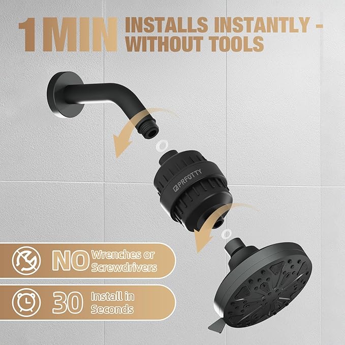 25-Stage Shower Filter prevents scale buildup,Revitalize Hair Skin Nails with Purifying Water, softener hard water,99% Lead Chlorine, Fluoride Removed,High Output Fan Technology,Matte Black