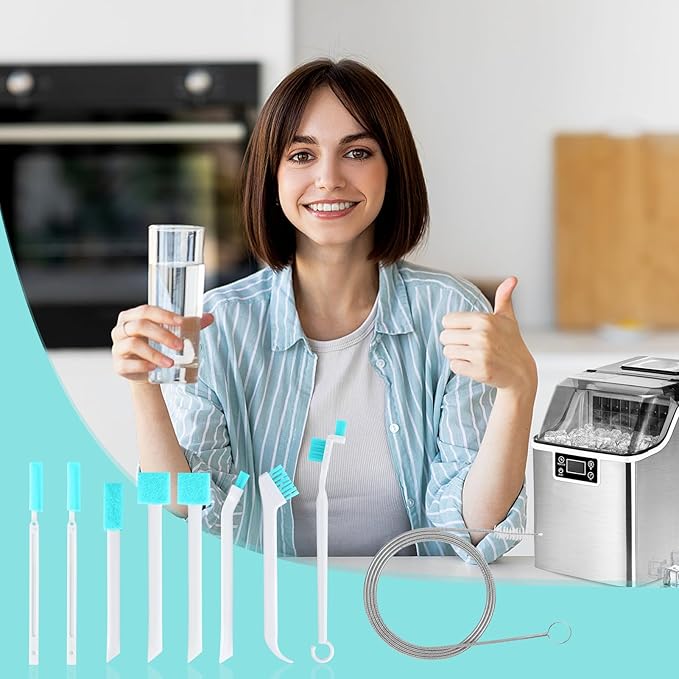 Palksky Ice Maker Cleaning Brush Set, Ice Machine Cleaning Tools - 2Pcs Drain Pipe Brush Nylon Bristles with 8Pcs Crevice Cleaning Brush