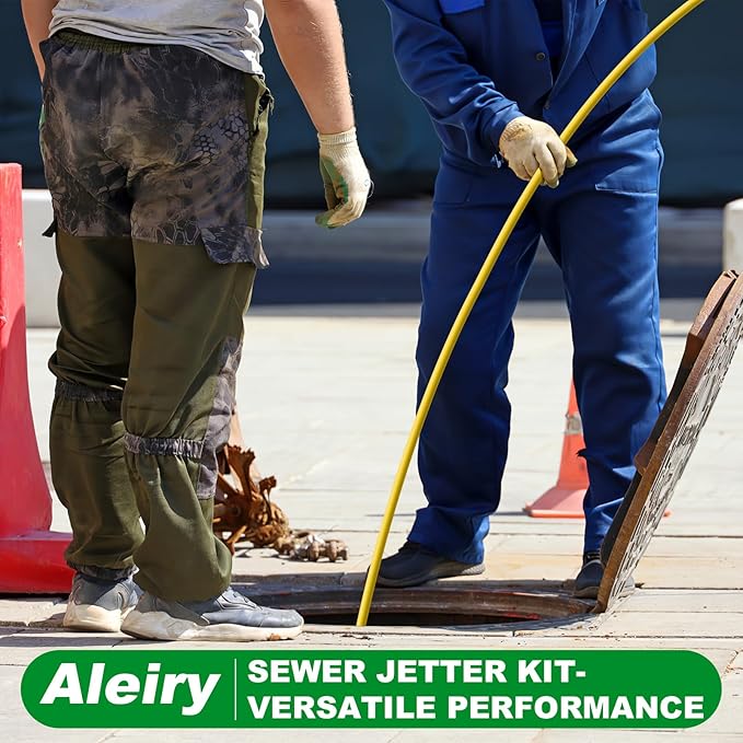 Sewer Jetter Kit for Pressure Washer,Water Jet Drain Cleaning Hose with Corner Rotating Button Spring Nose 1/4" NPT Sewer Cleaning Tool High-Pressure Nozzles,5800 PSI 100 FT