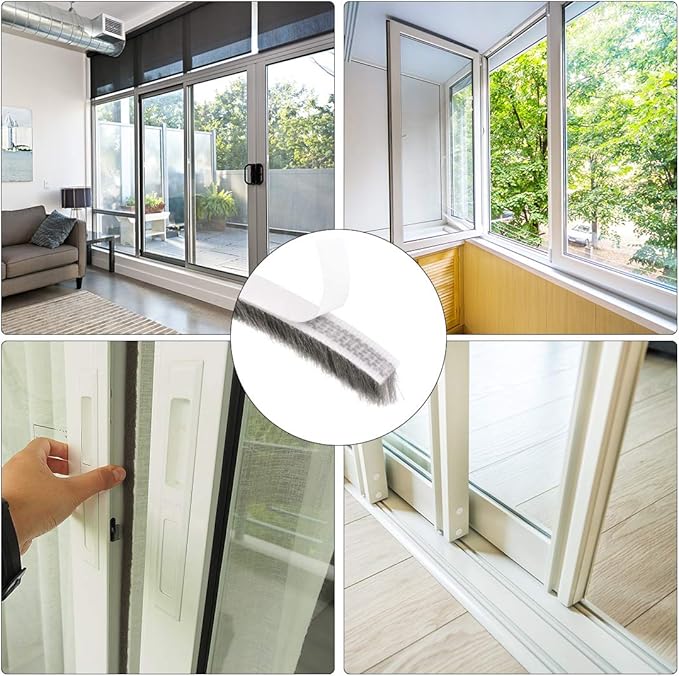 uxcell Brush Weather Stripping, Adhesive Felt Door Seal Strip Weatherstrip Door Sweep Brush for Door Window 197Inch l x 0.9 Inch W (5000mm x 23mm) Gray