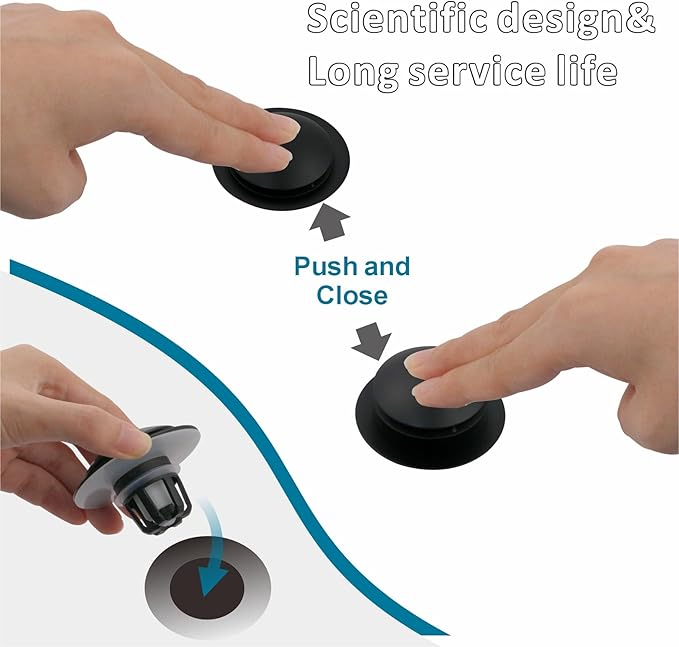 Matte Black Bathroom Sink Drain Stopper,Welsan Universal Pop-Up Drain Stopper Plug Strainer with Hair Catcher for 1 1/8"-1 1/2" Drain Hole-2 Pack