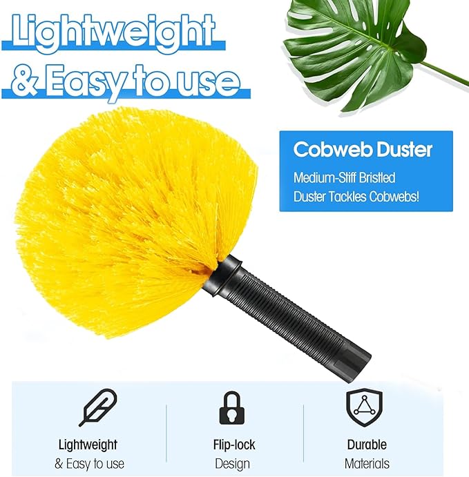 Cobweb Duster Brush Head, Spider Web Cleaning Tool, Indoor & Outdoor Use, Fits 3/4 Inch Acme Threaded Poles (Yellow)
