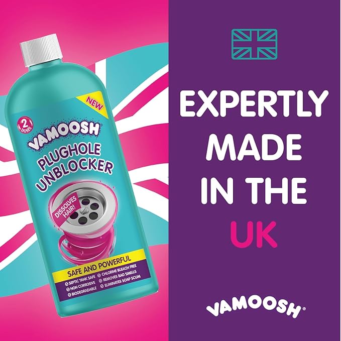 Vamoosh Drain Clog Remover | Dissolves Hair | Bleach-Free Shower & Sink Drain Cleaner | Septic Tank Safe | Fast-Acting | Safe & Powerful | 20fl oz (Pack of 1)