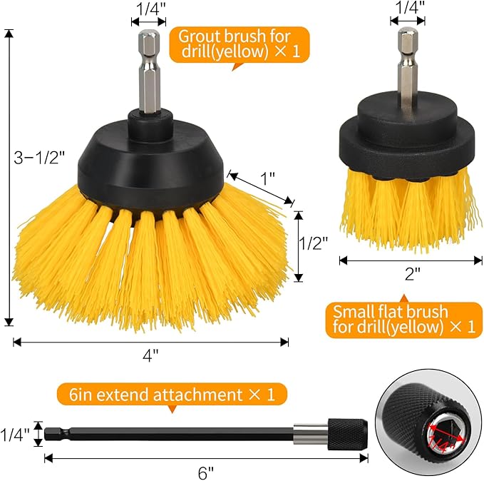 Grout Brush for Drill, 2025 New Crevice Cleaning Brush Set, 3pcs Drill Brush Attachment Kit, for Tile Grout, Corner, Sink, Kitchen, Window